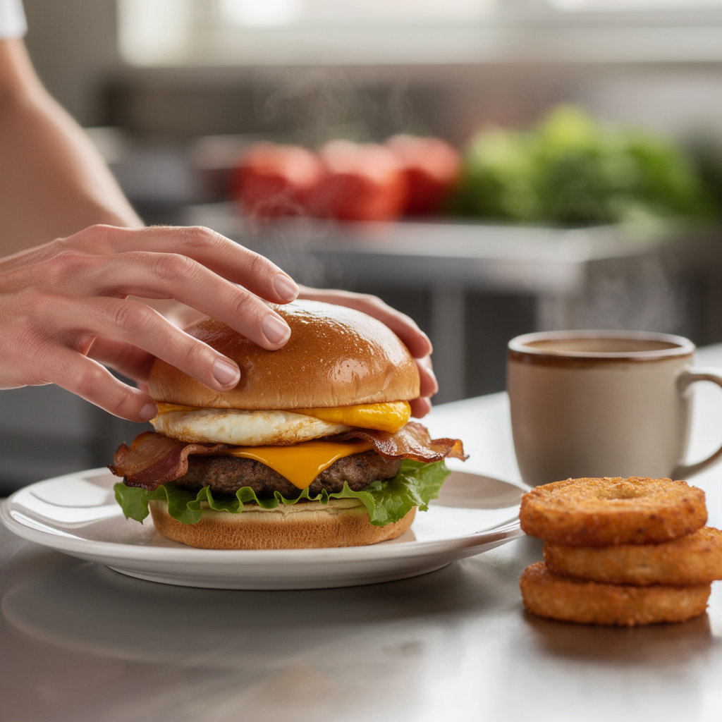Burger Express breakfast menu featuring delicious egg burgers and coffee combos in Santa Barbara