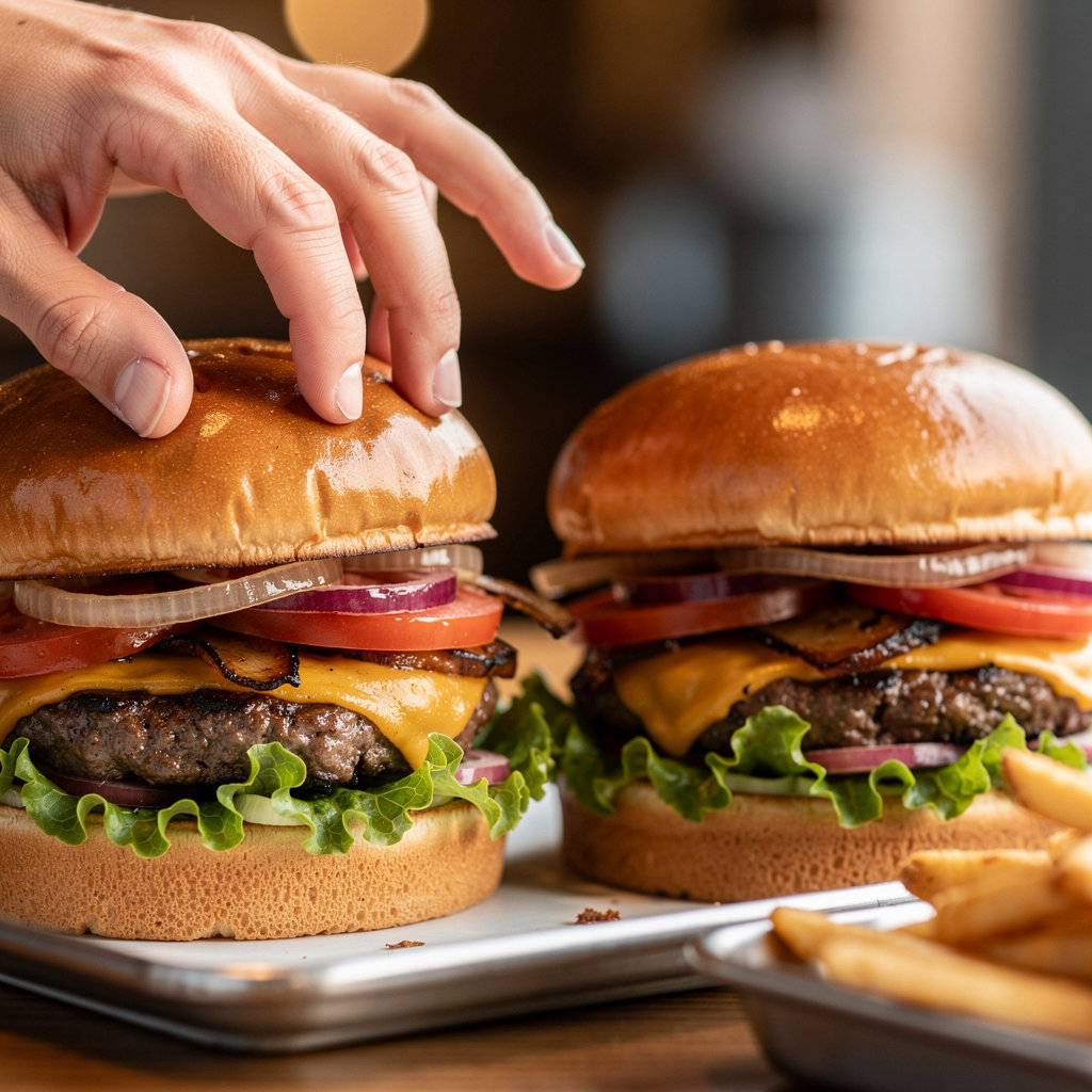 Delicious lunch and dinner burgers from Burger Express in Santa Barbara, showcasing our popular cheeseburger and Santa Barbara Special